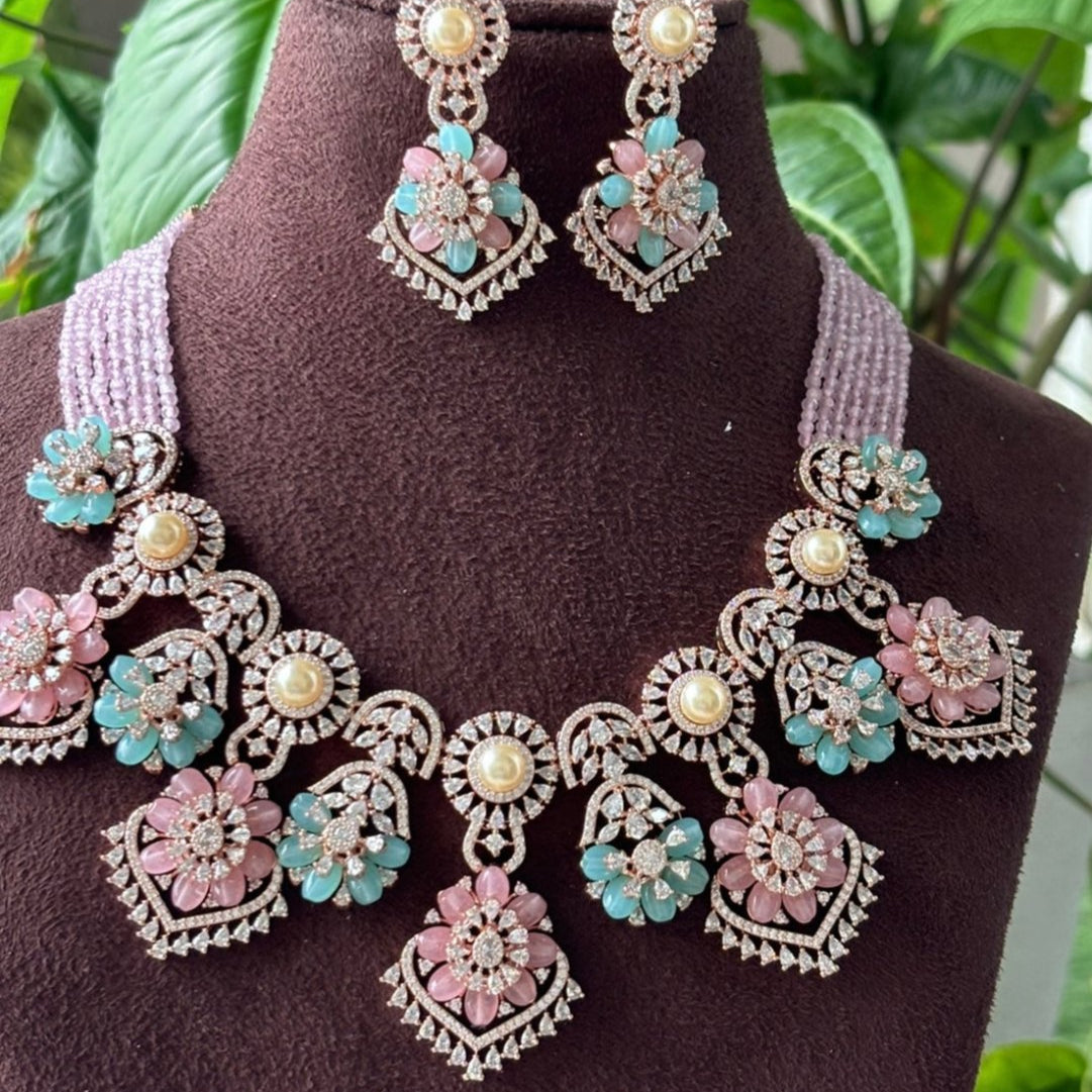Pastel Beaded Exclusive Designer set - micron Rose gold plated - MR Jewels